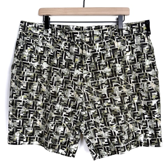 Fendi Roma Camo + Logo Print Shorts Men's Olive Beige Size 56 Designer Casual - Picture 1 of 11